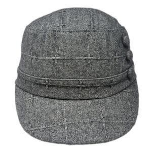 Payless Army Cap Gray One Size Wool Blend Button Cross Stitch Textured Hat